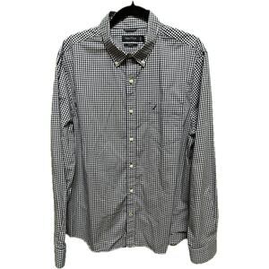 Nautica Navy Blue Checked Shirt XL Slim Fit Men’s Dress Shirt